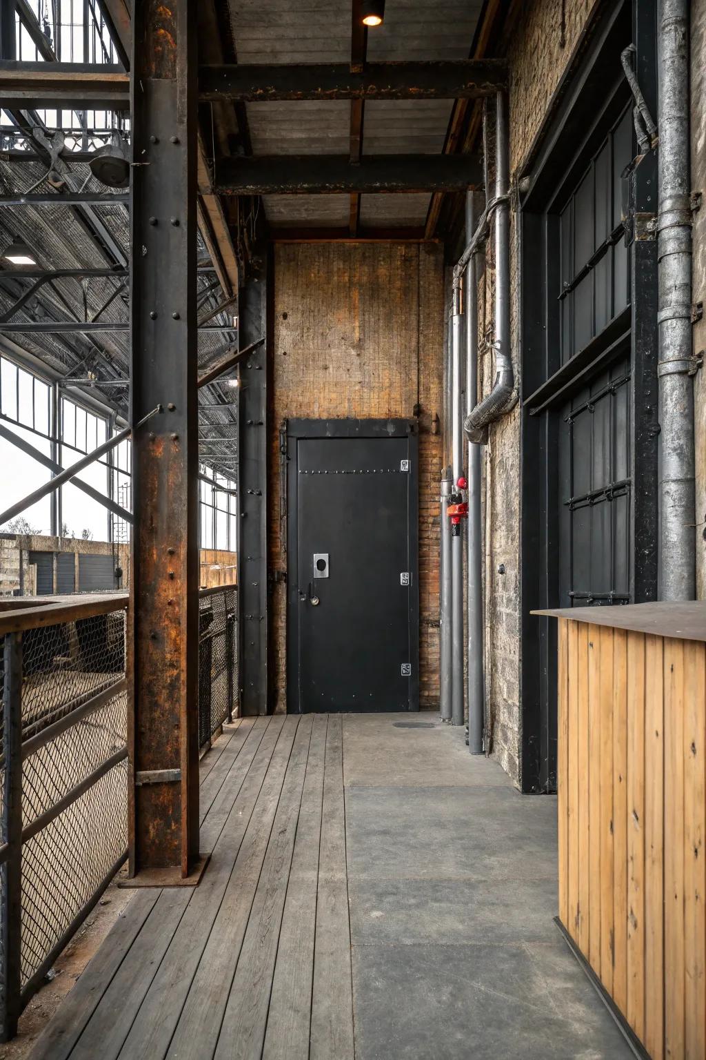 Black doors blending seamlessly in an industrial-style space.