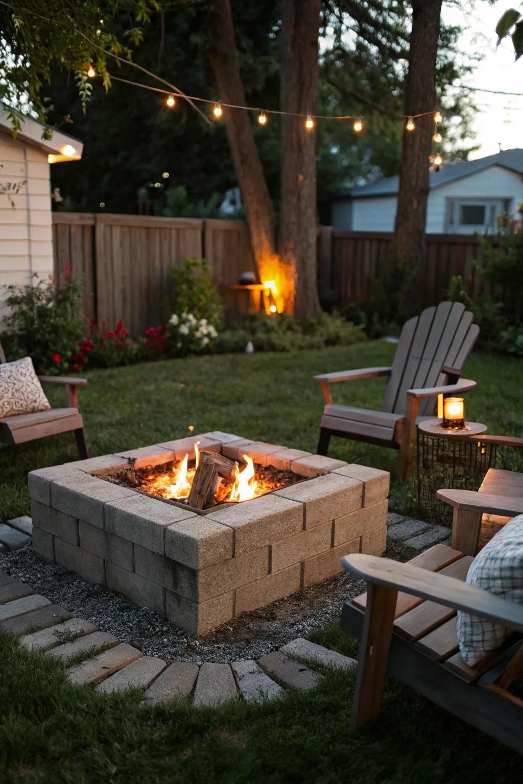 Cozy up by a DIY cinder block fire pit.