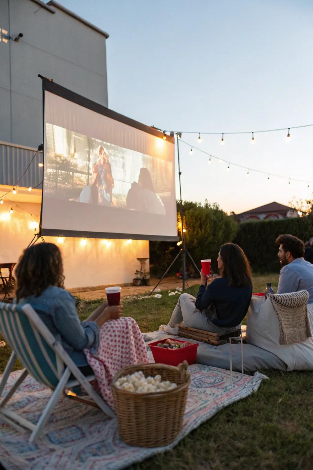 An outdoor movie night offers cozy entertainment.