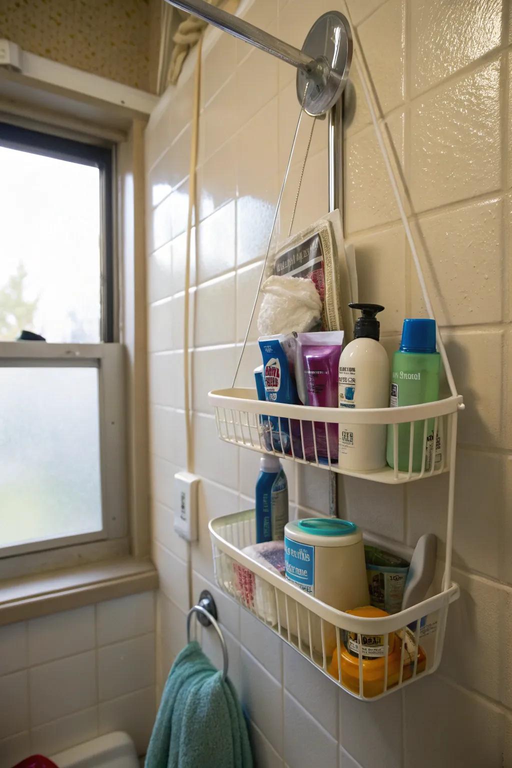 Streamline your bathroom trips with a shower caddy.