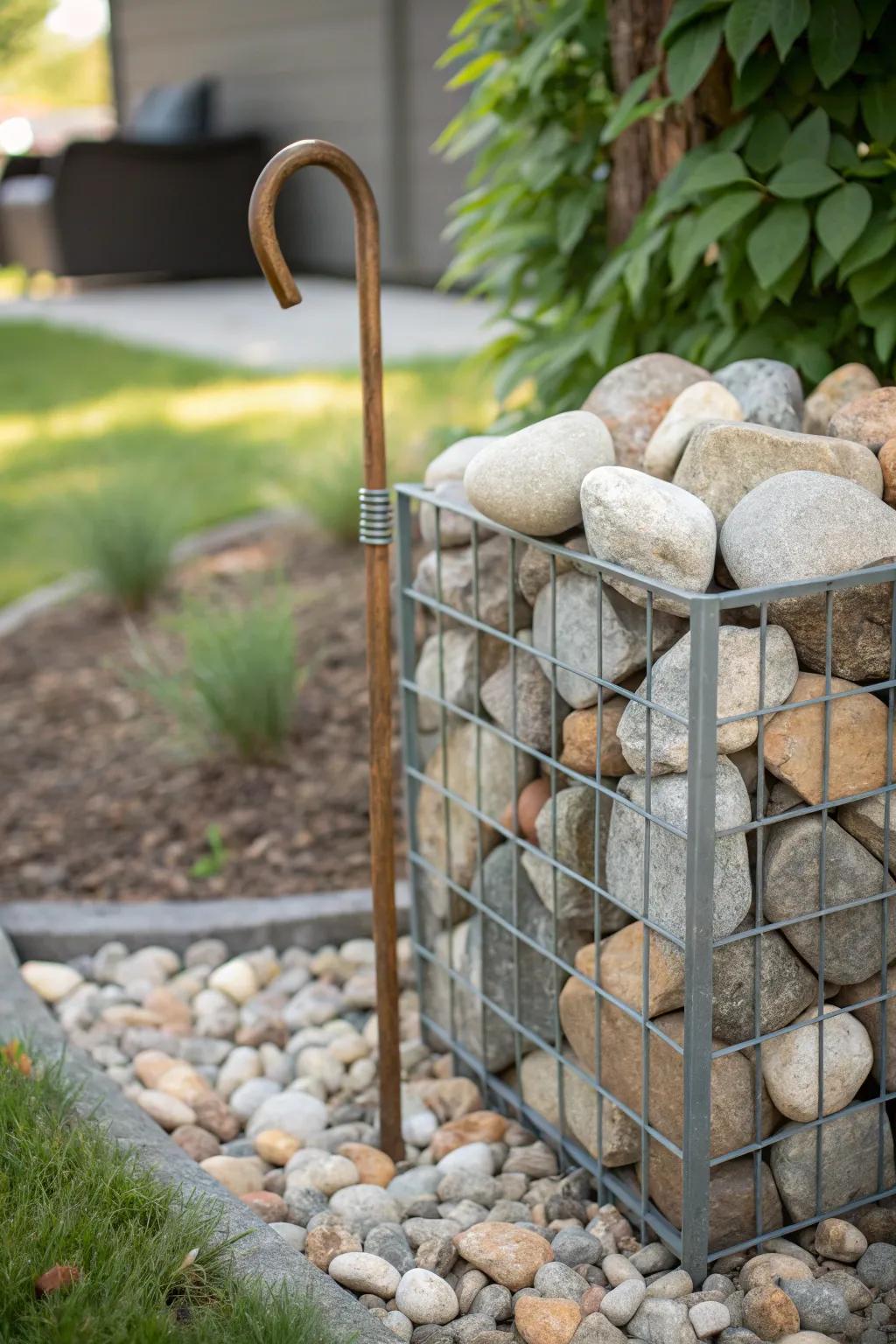 Elevate your garden style with a chic gabion cage—where craftsmanship meets natural beauty.