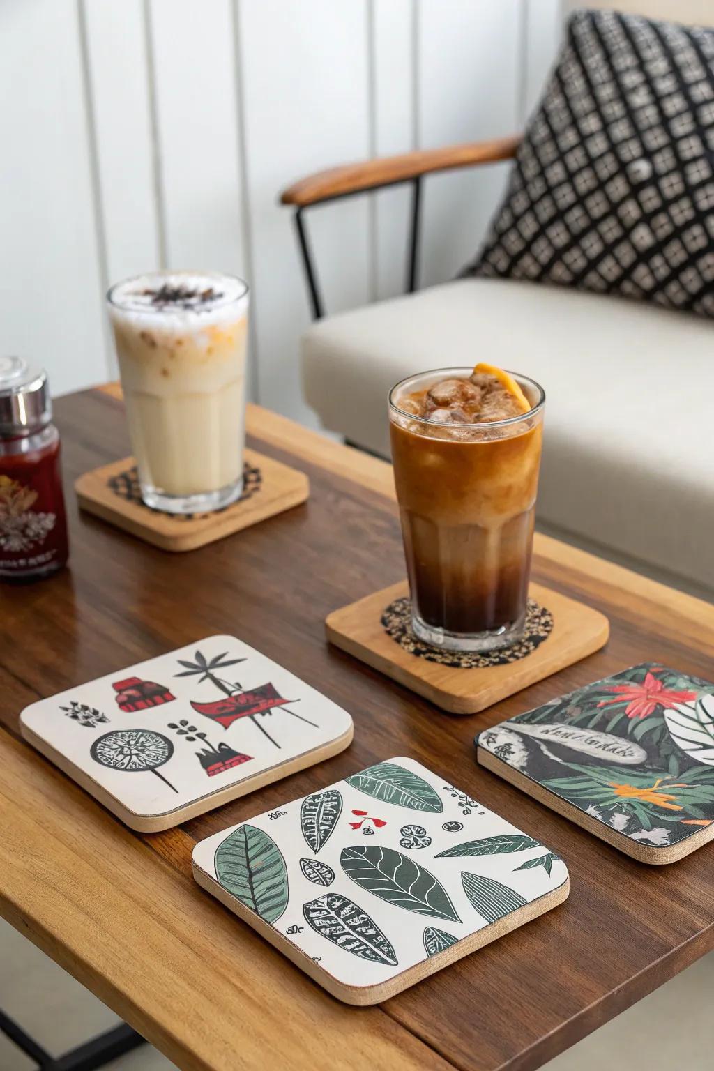 Stylish protection with personalized coasters.