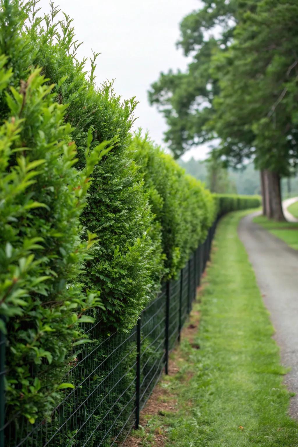 Evergreen laurel provides effective year-round privacy.