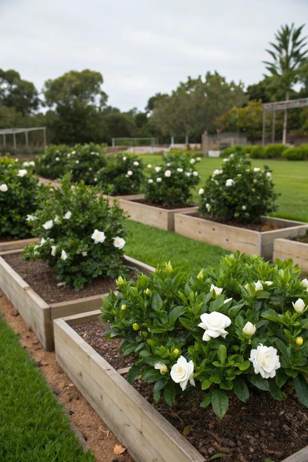 Enhance your garden structure with raised beds of gardenias.