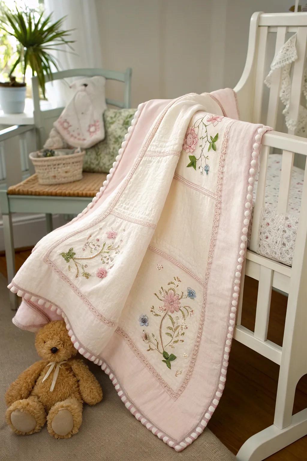 A handmade baby blanket to wrap the newborn in love and warmth.