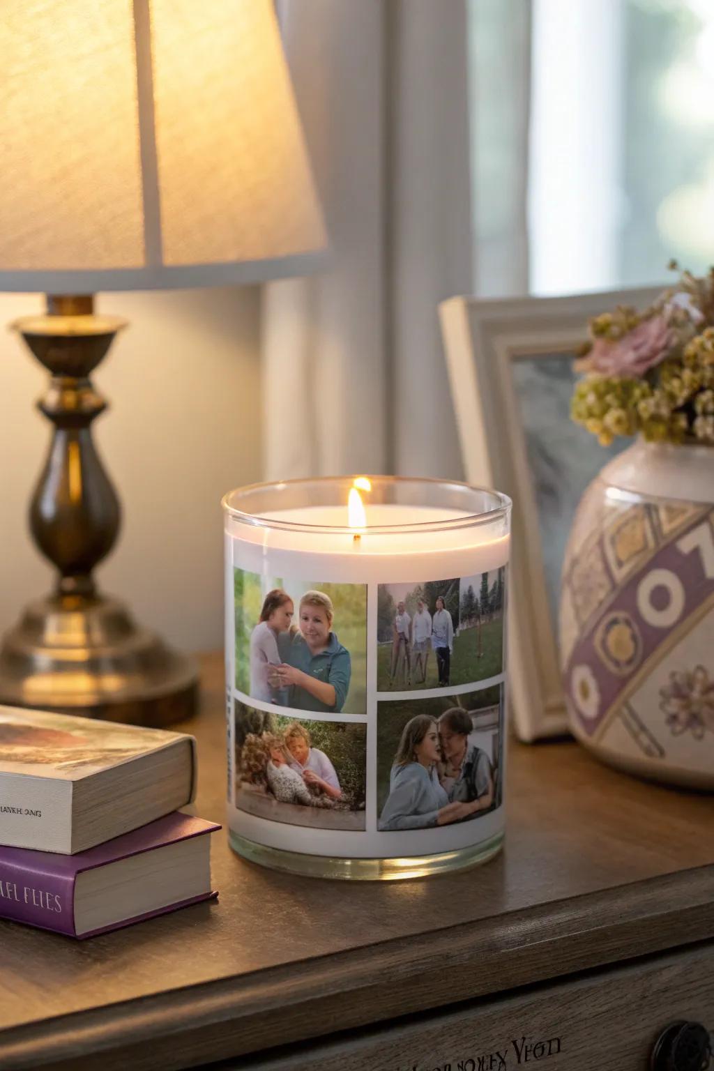 A personalized candle for a calming atmosphere.