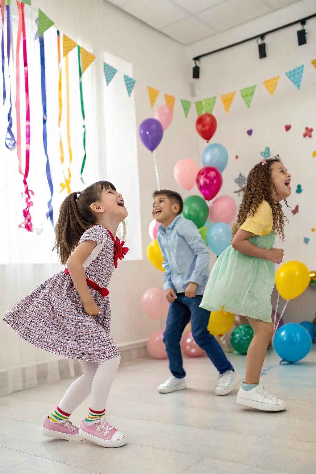 Kids having a blast at an indoor dance party.