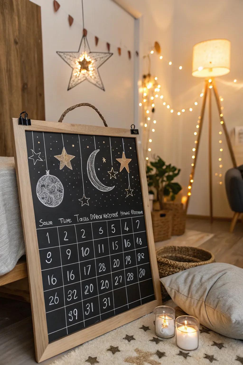 Bring the wonders of the night sky indoors with a celestial-themed calendar.