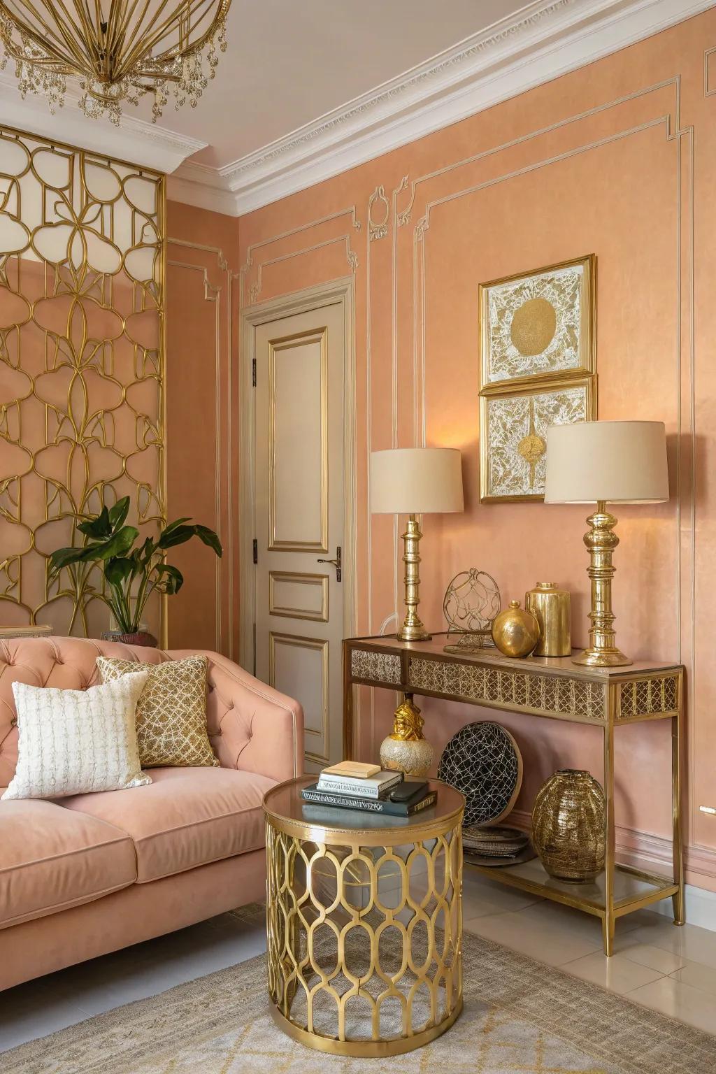 Peach walls create a soft and inviting warmth in this cozy living room.