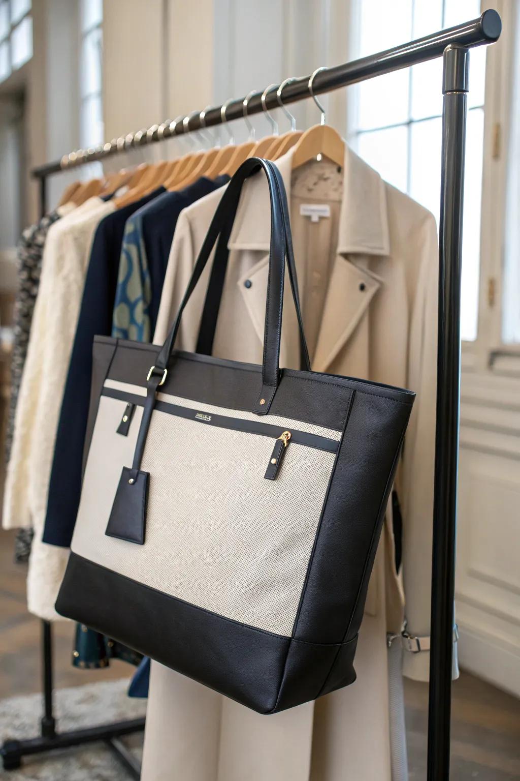 A chic tote bag blends fashion with functionality.