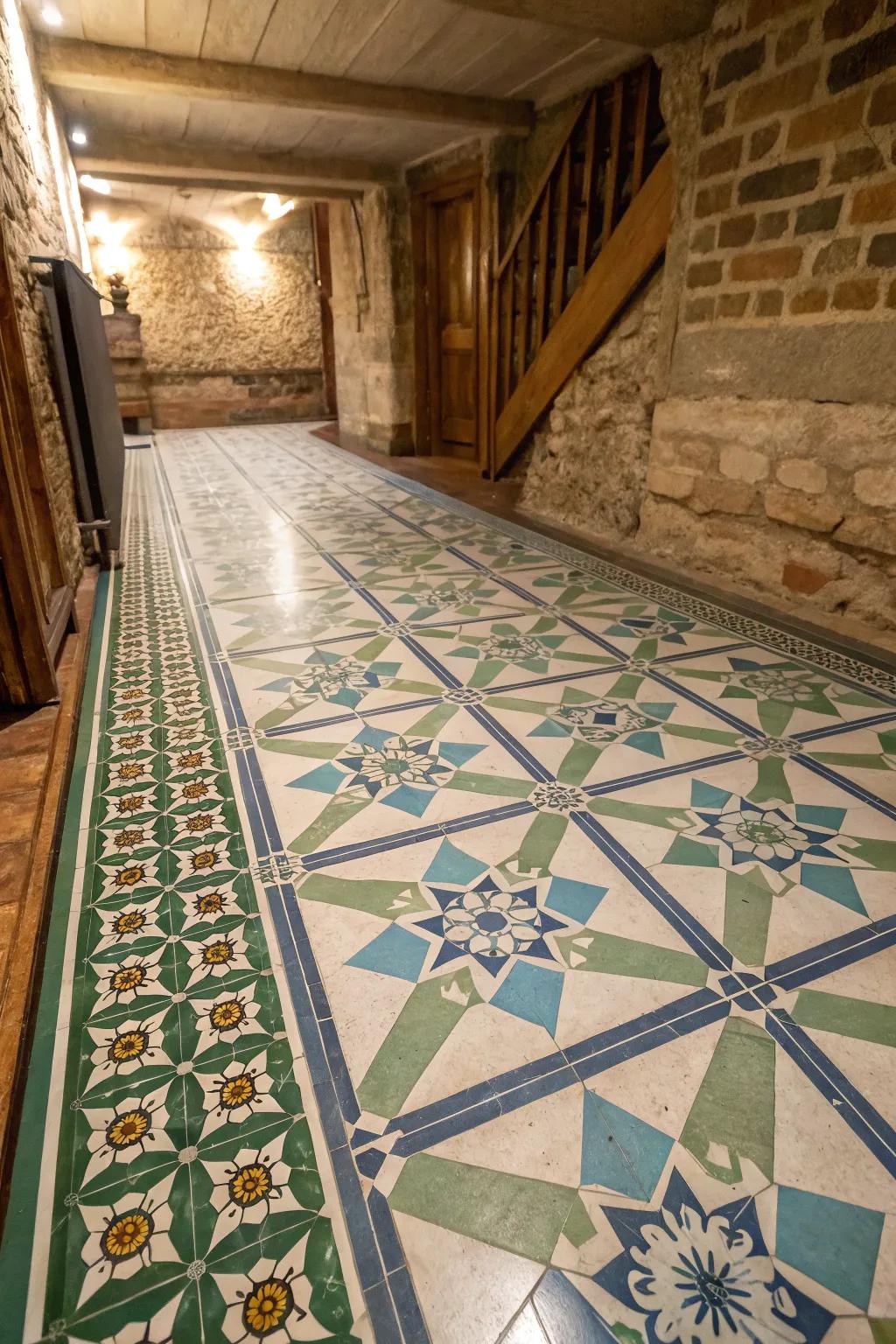 Vintage tile patterns bring a timeless charm to your basement.