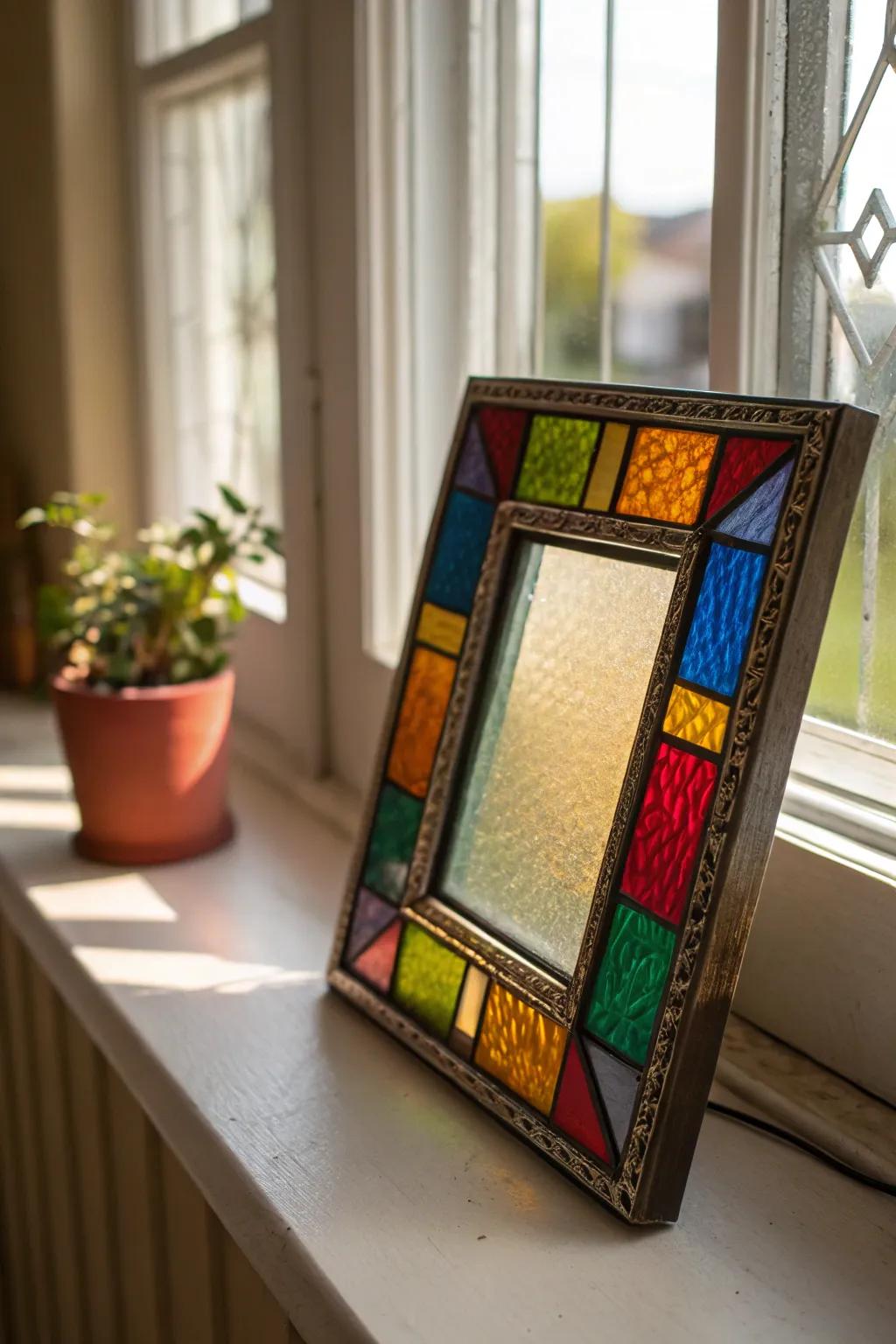 Add artistic flair with a vibrant stained glass frame.