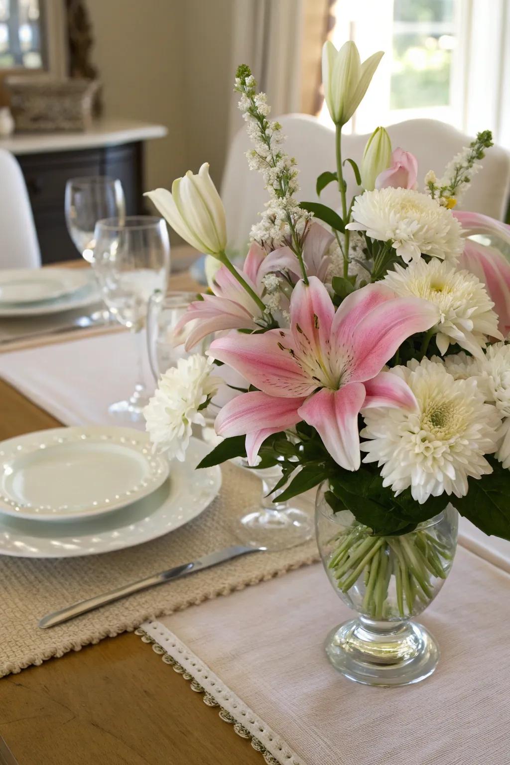 An elegant dining table centerpiece for sophisticated gatherings.