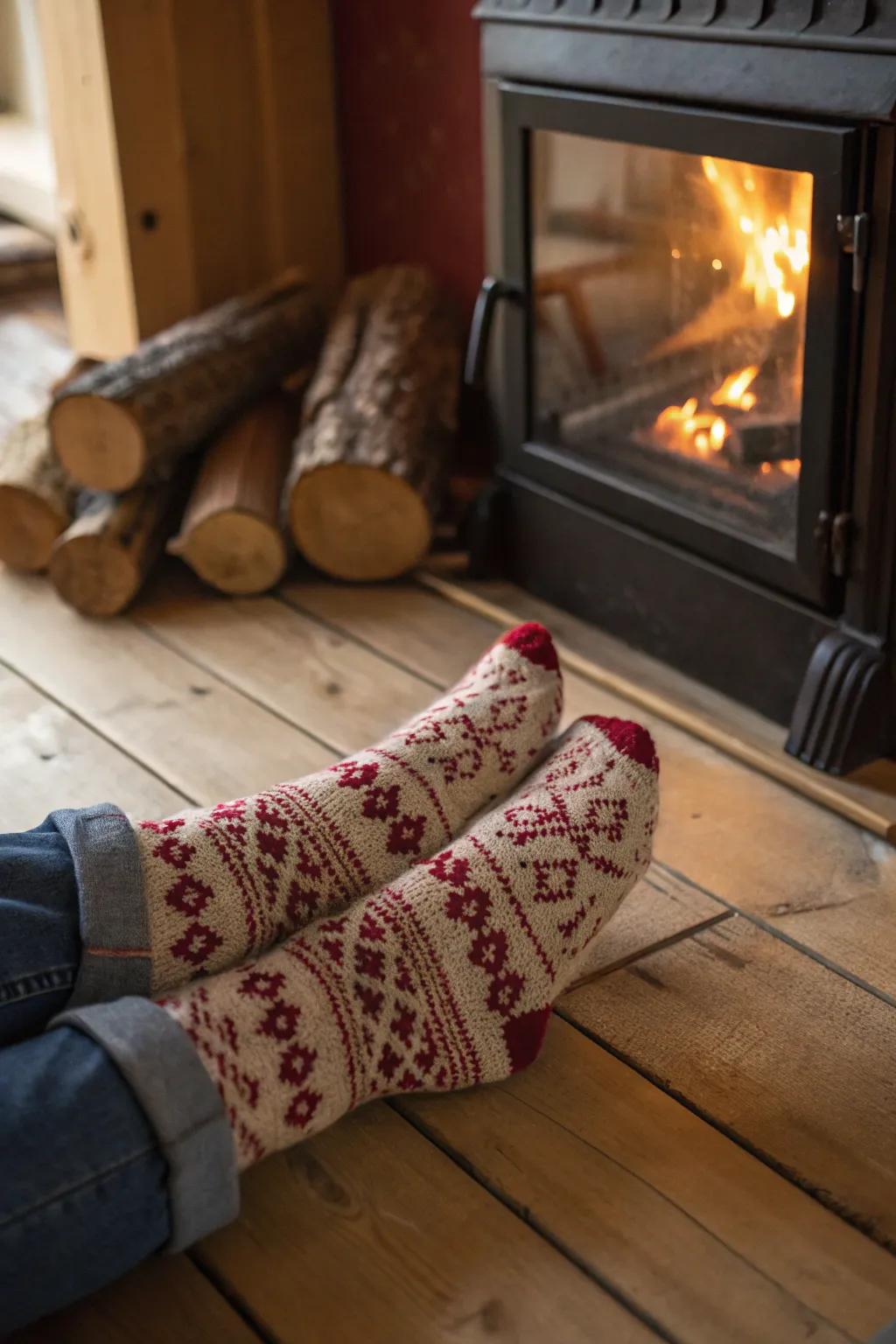 Keep your feet warm with cozy loom-knit socks.