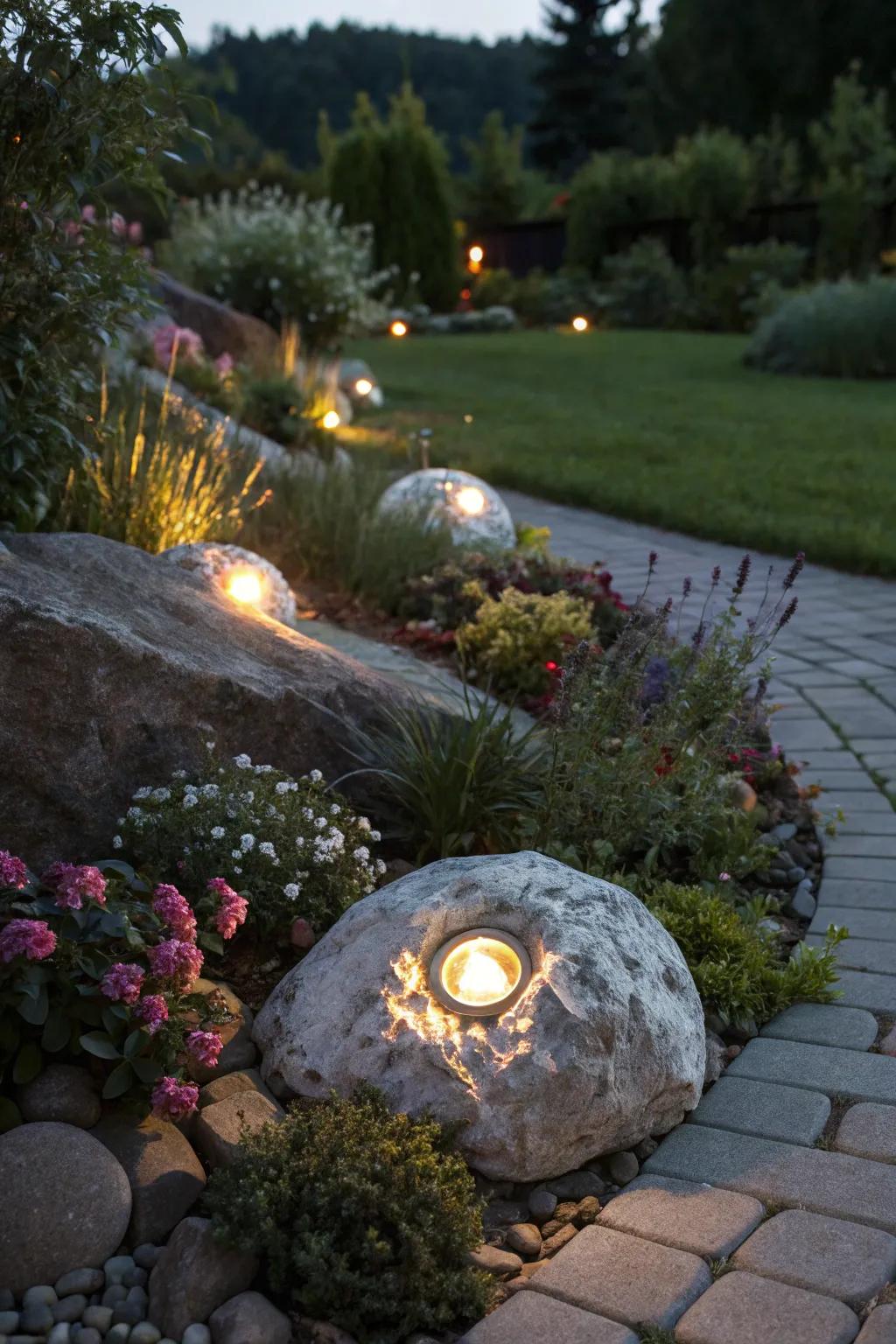 Blend lighting with nature using solar rock lights.