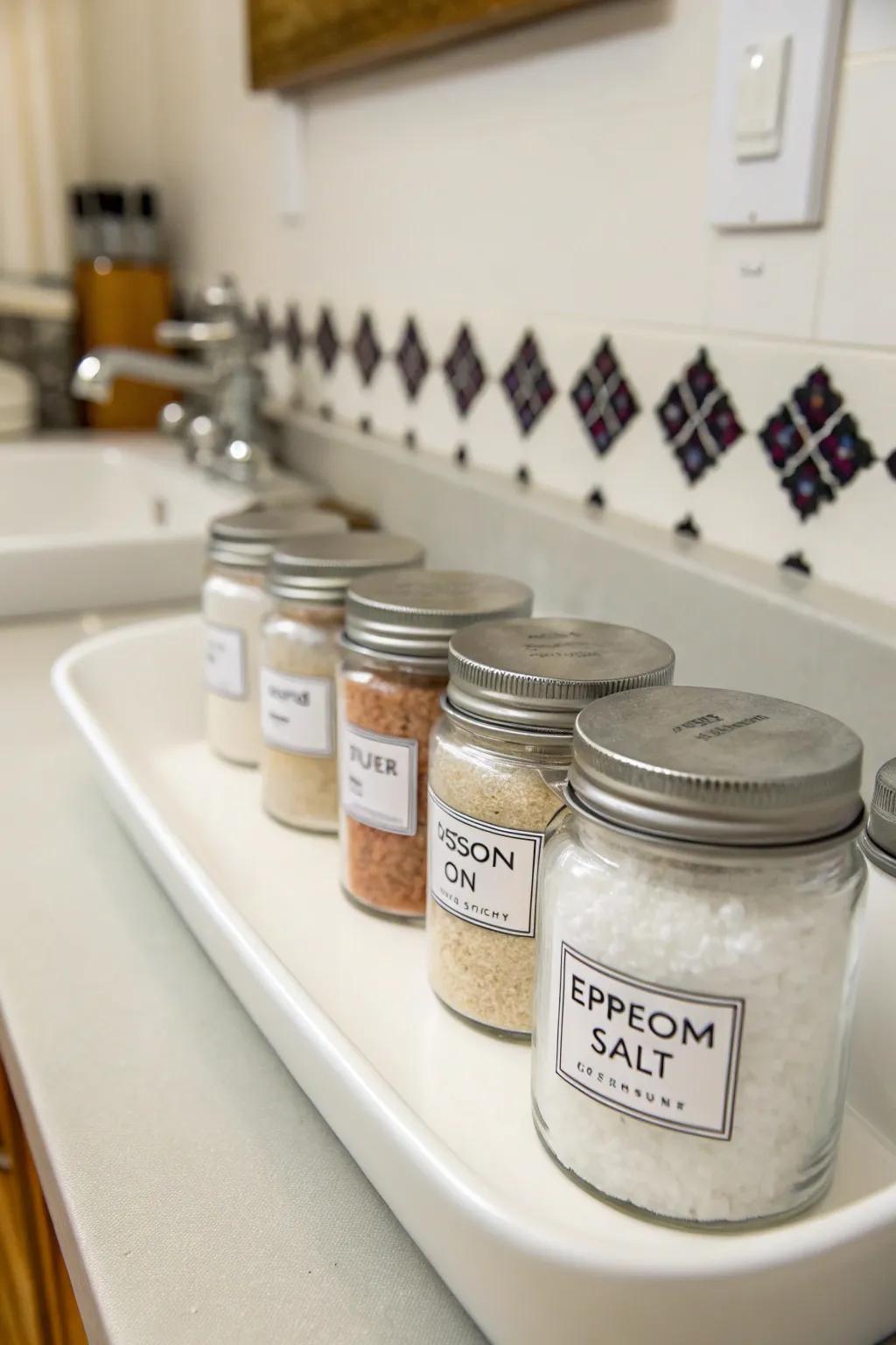 Spice jars are ideal for storing small quantities of Epsom salt