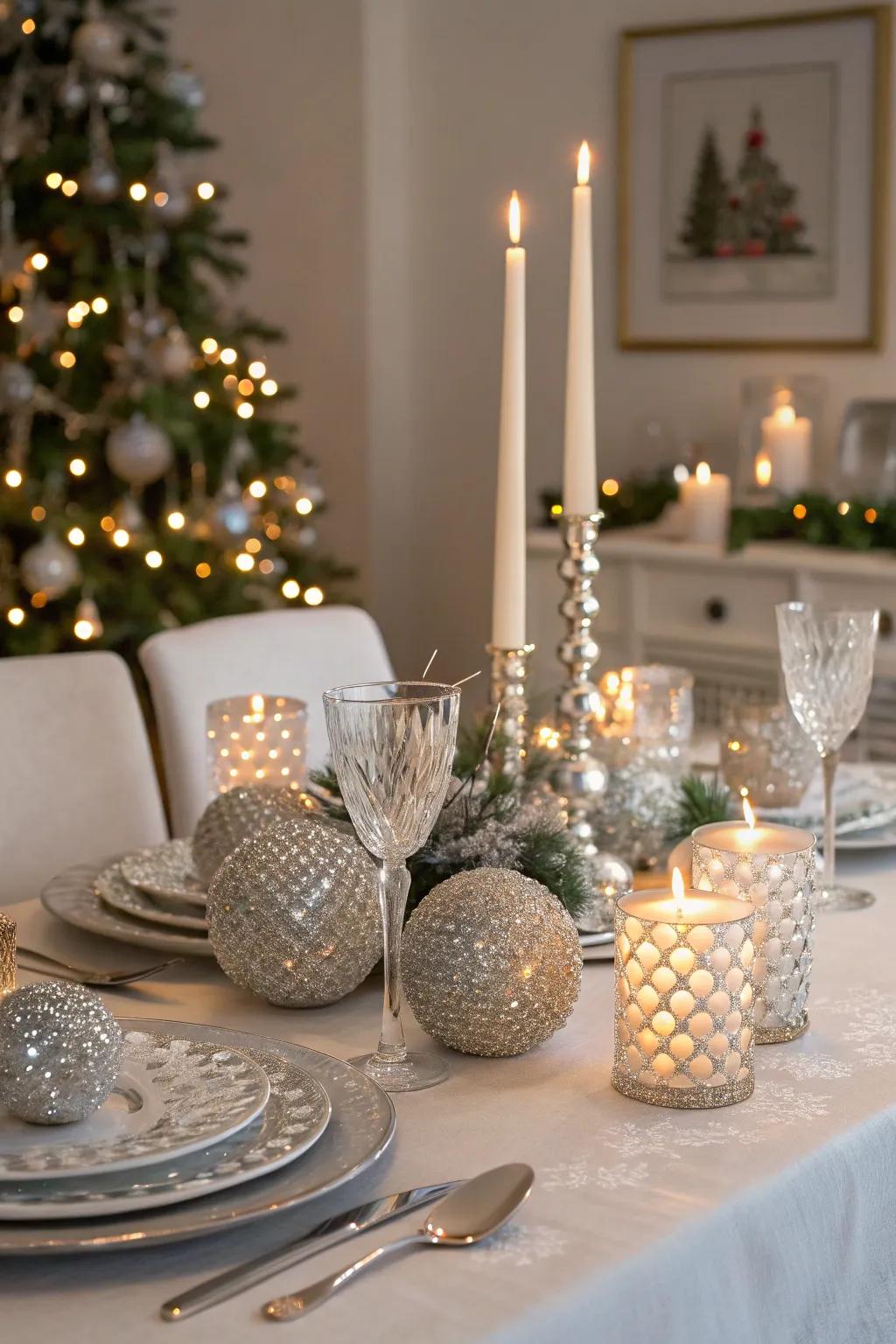 Crystal accents add sparkle and elegance to the holiday table.