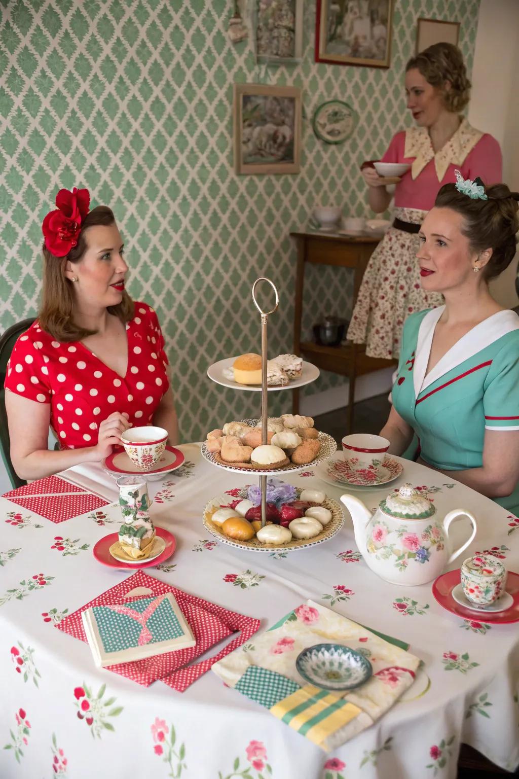 Retro-themed tea party with nostalgic decor.