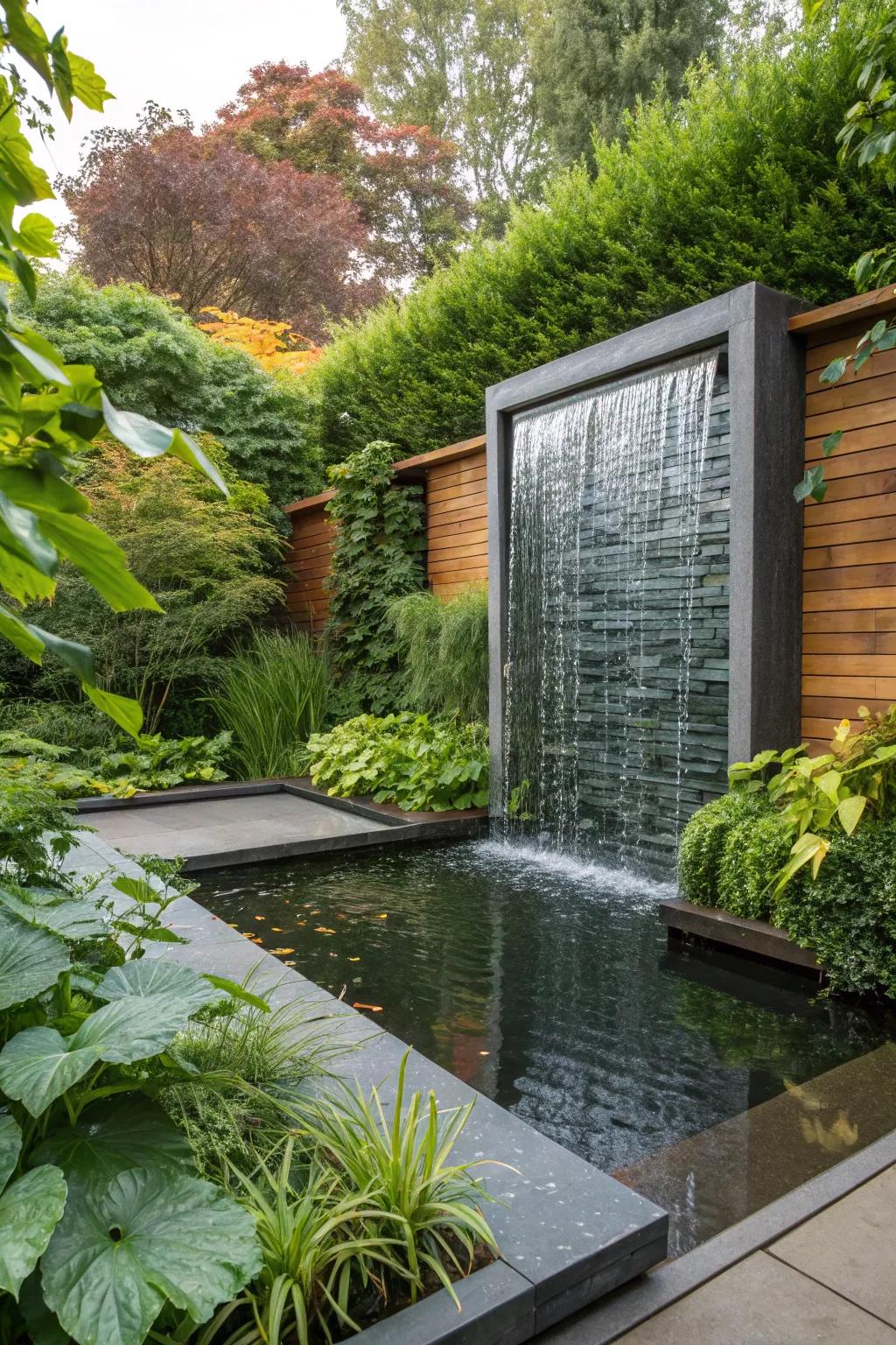 A reflective water wall enhances any garden with elegance.