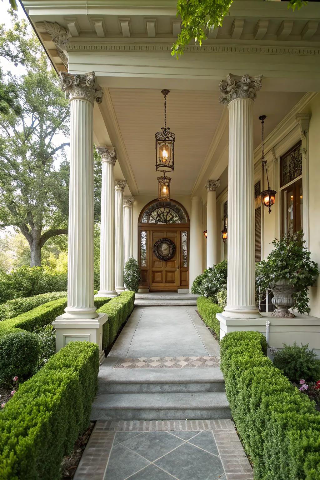 A colonnade adds drama and sophistication