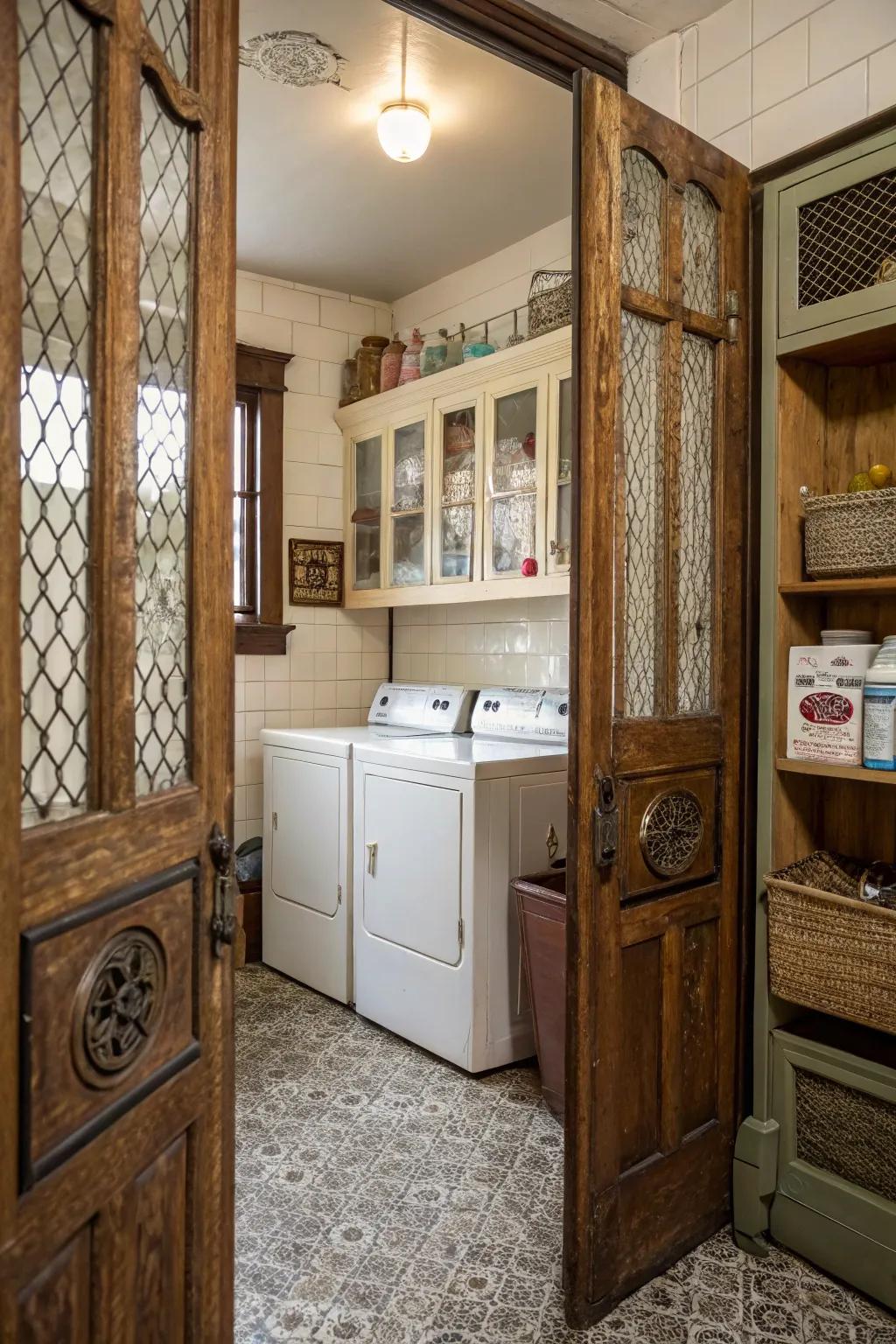 Antique doors add history and charm while concealing utilities.