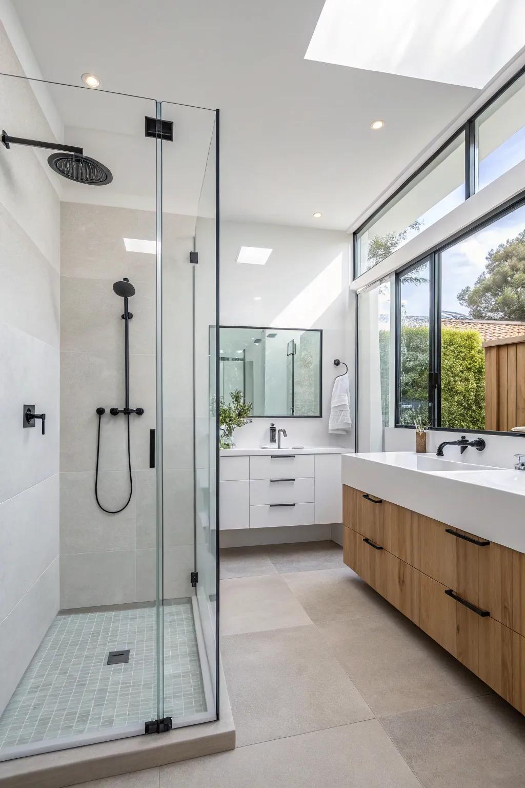 Acrylic sheets provide a sleek and modern shower wall solution.