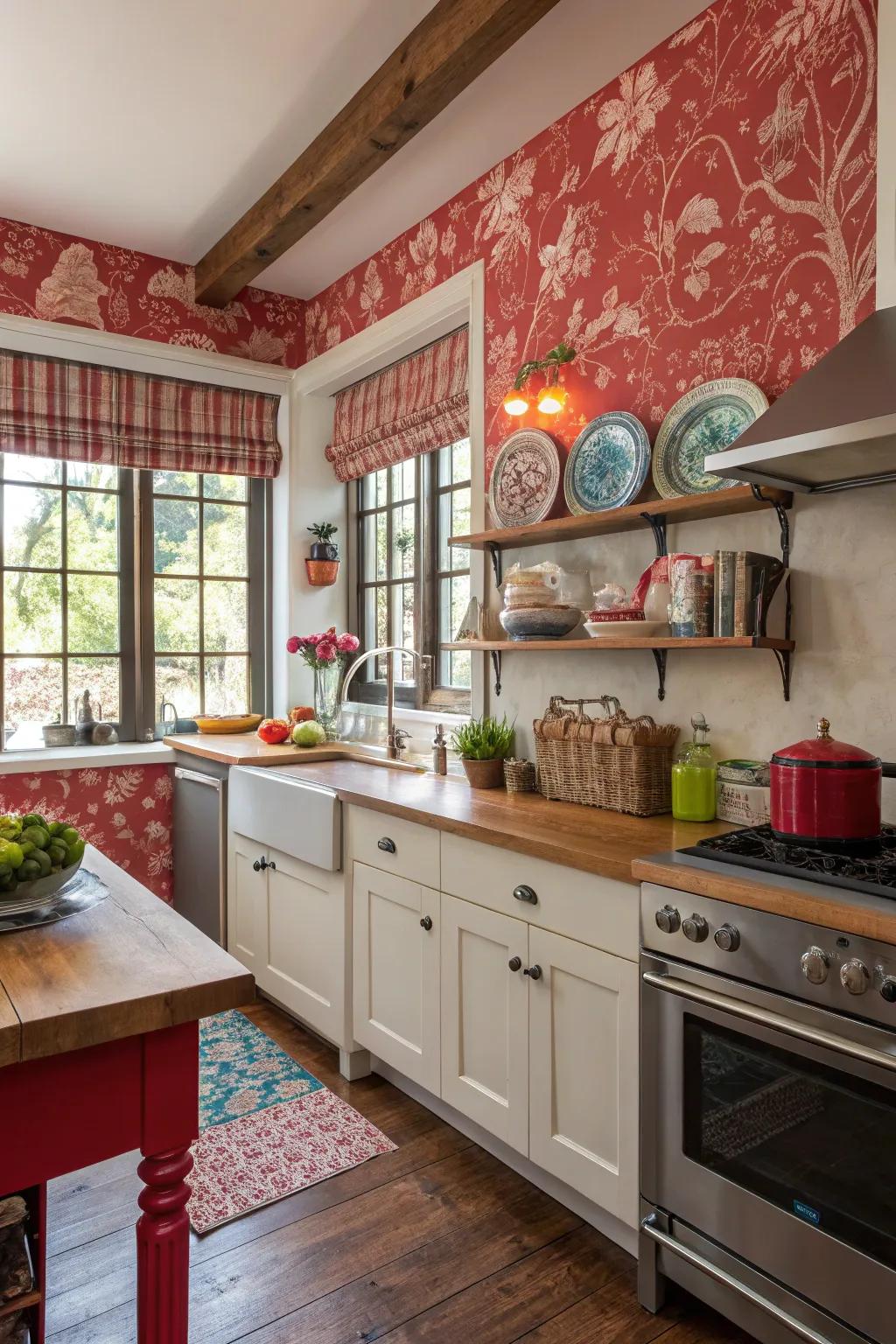 Toile red energizes and adds a rustic charm.