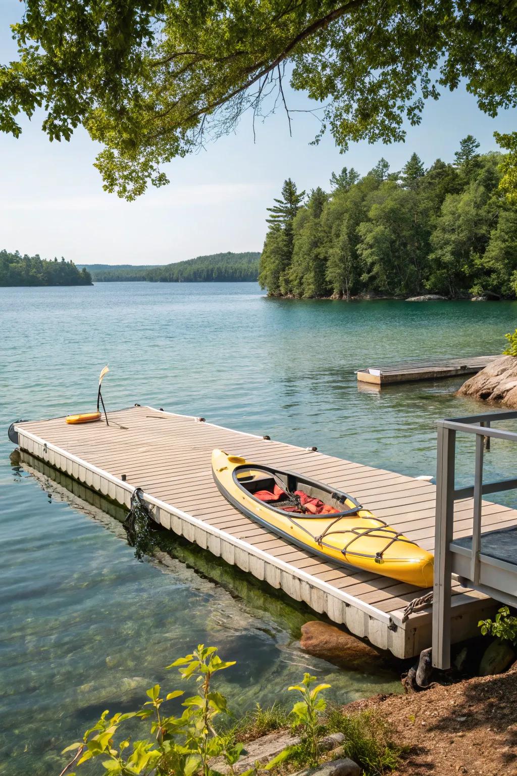 Elegant floating dock for convenient kayak access.