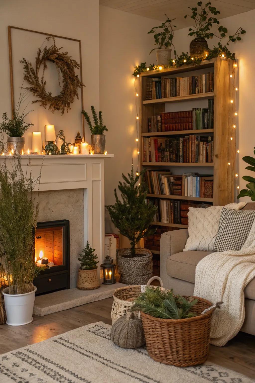 Seasonal decor keeps the keeping room fresh and festive.