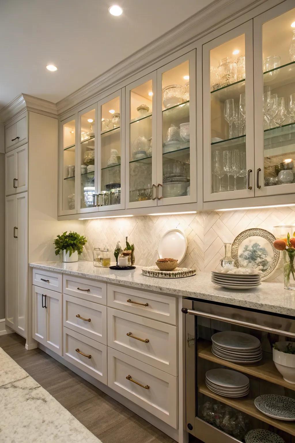 Glass-front cabinets offer elegance and allow for stylish displays.