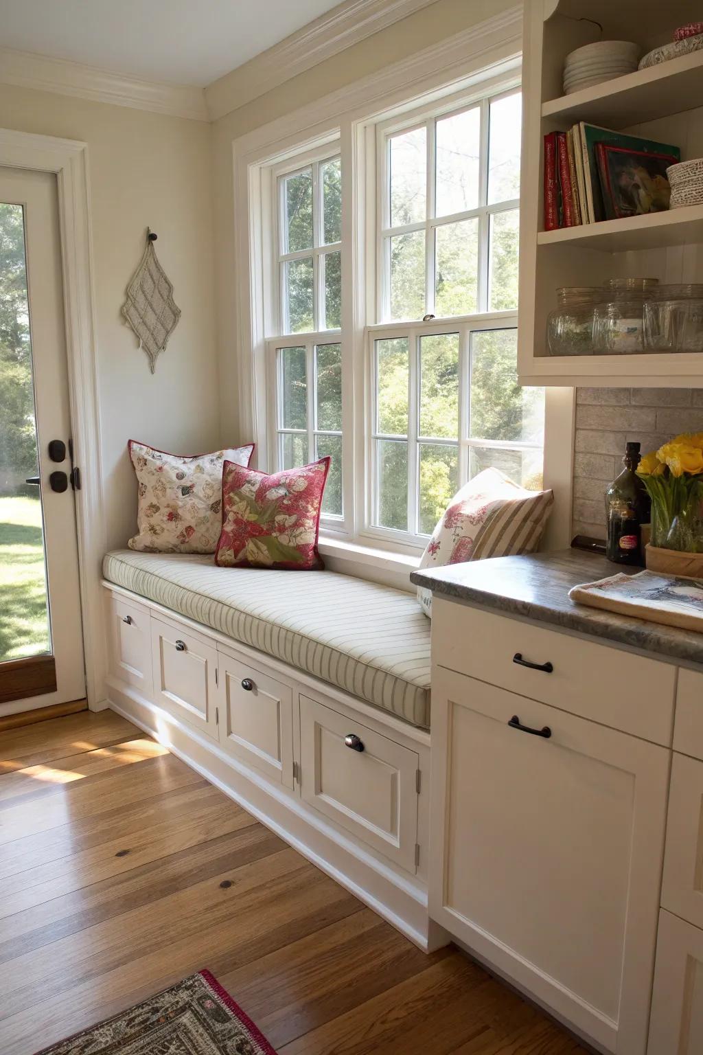 A window seat that combines comfort with practicality.