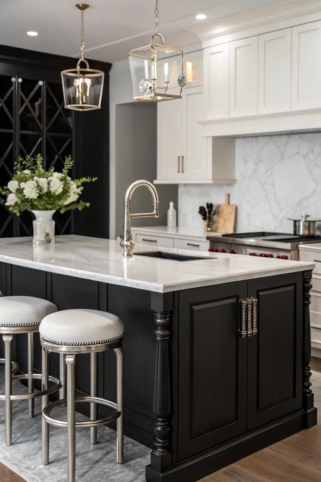 Silver-toned fixtures keep your kitchen island cool and contemporary.