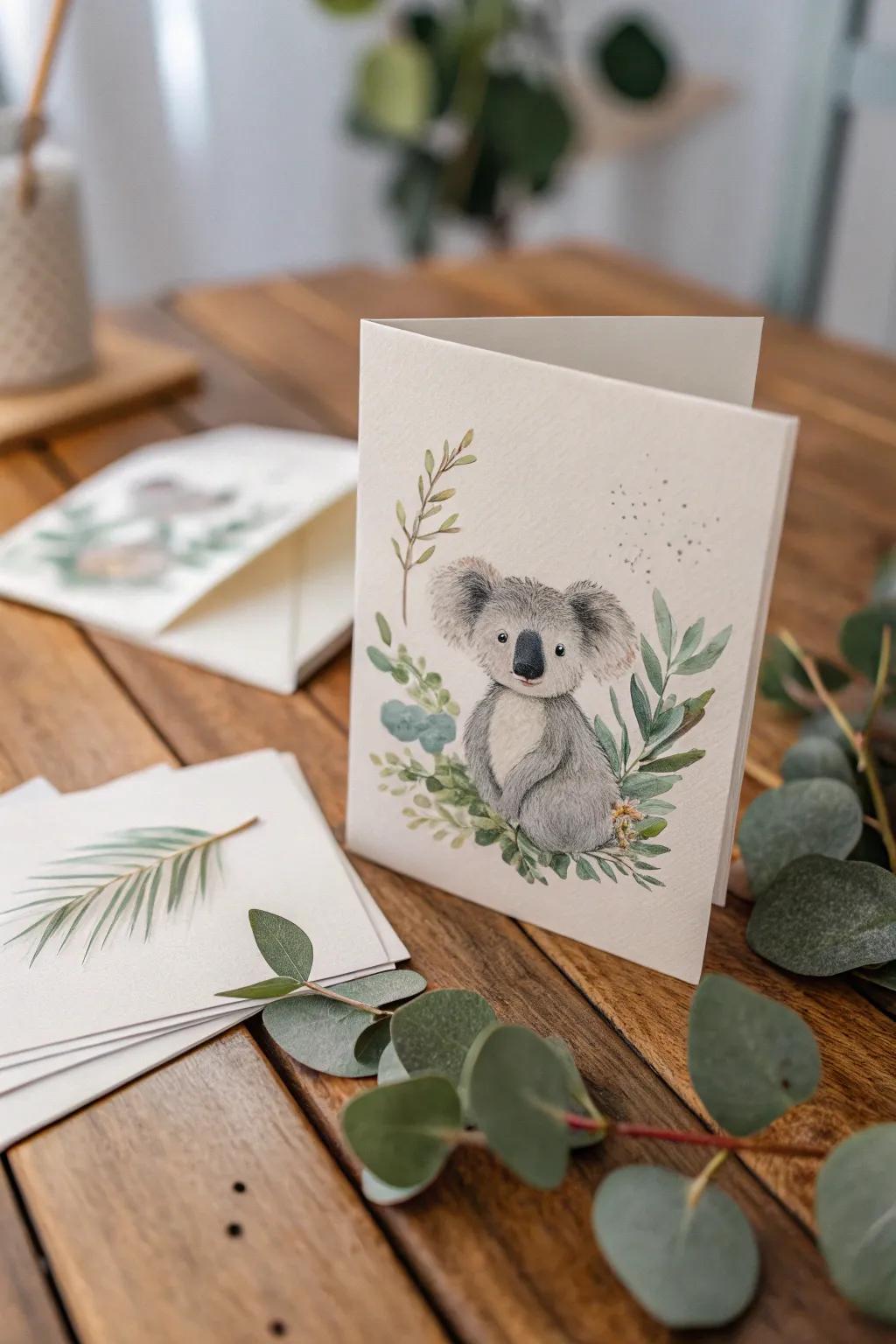 Send a touch of Australia with this charming koala greeting card, where minimalist design meets natural elegance.