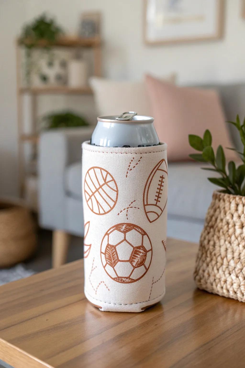 Elevate your game day style with this beautifully crafted sports-themed koozie.