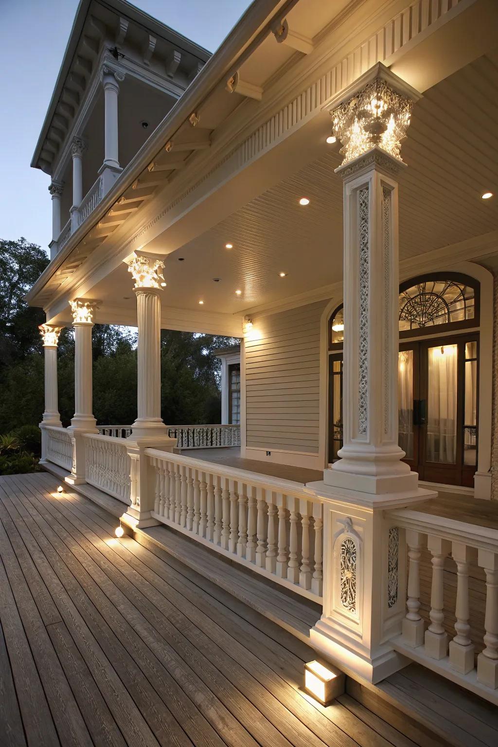 Architectural features add character to the porch.