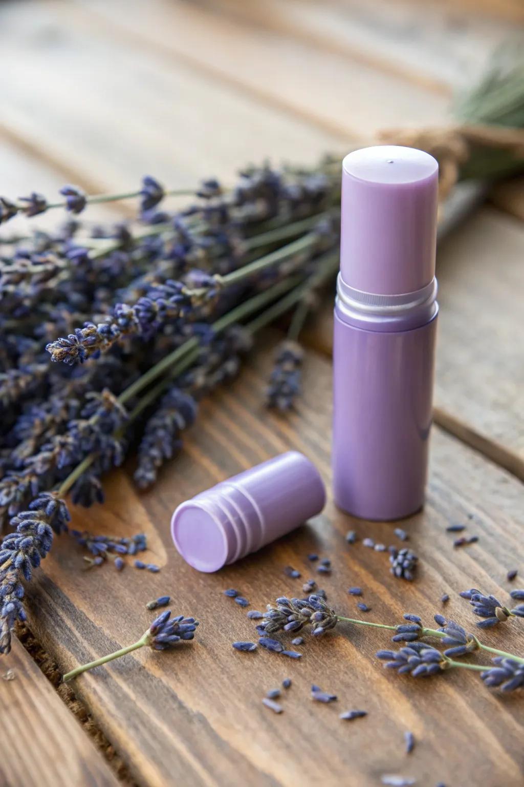 Lavender lip balm for soft and nourished lips.