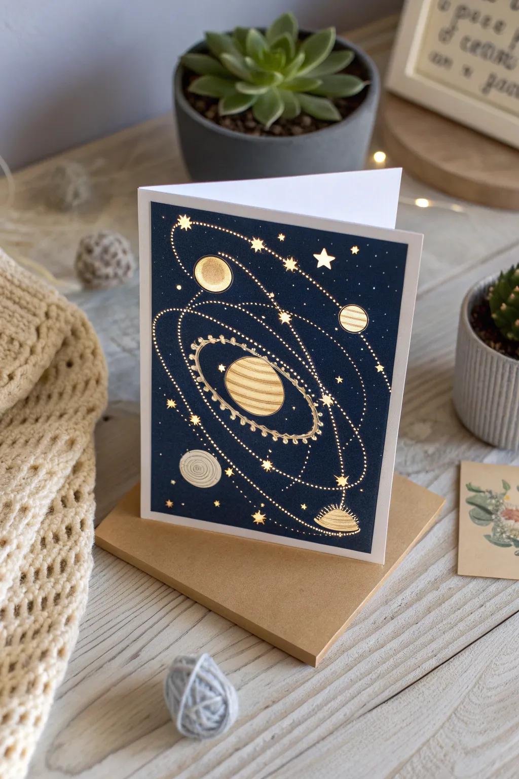 Explore the cosmos with a touch of light and elegance. This galaxy-themed LED card is a minimalist's dream, perfect for those who love a blend of simple beauty and cosmic wonder.