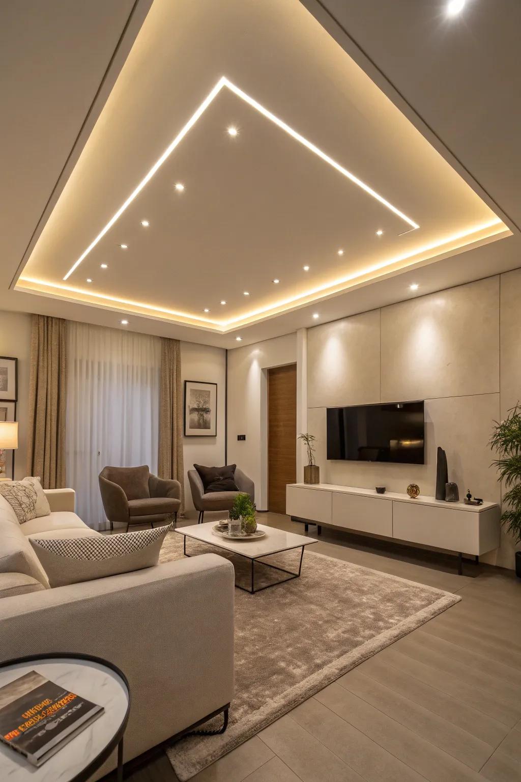 LED wall and ceiling accents add depth and drama.