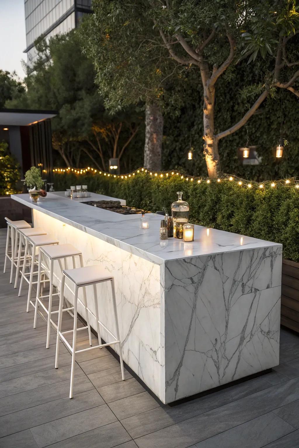 Transform your patio into the ultimate summer retreat with a stunning marble bar countertop.