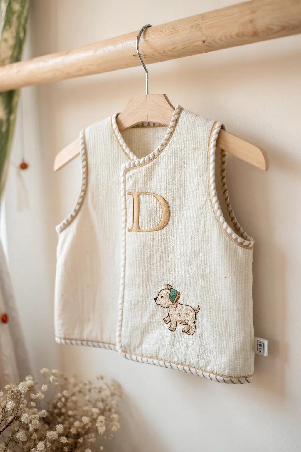 Adorable Craftsmanship: Discover the charm of pet-themed letter vests for your little one's kindergarten adventures.