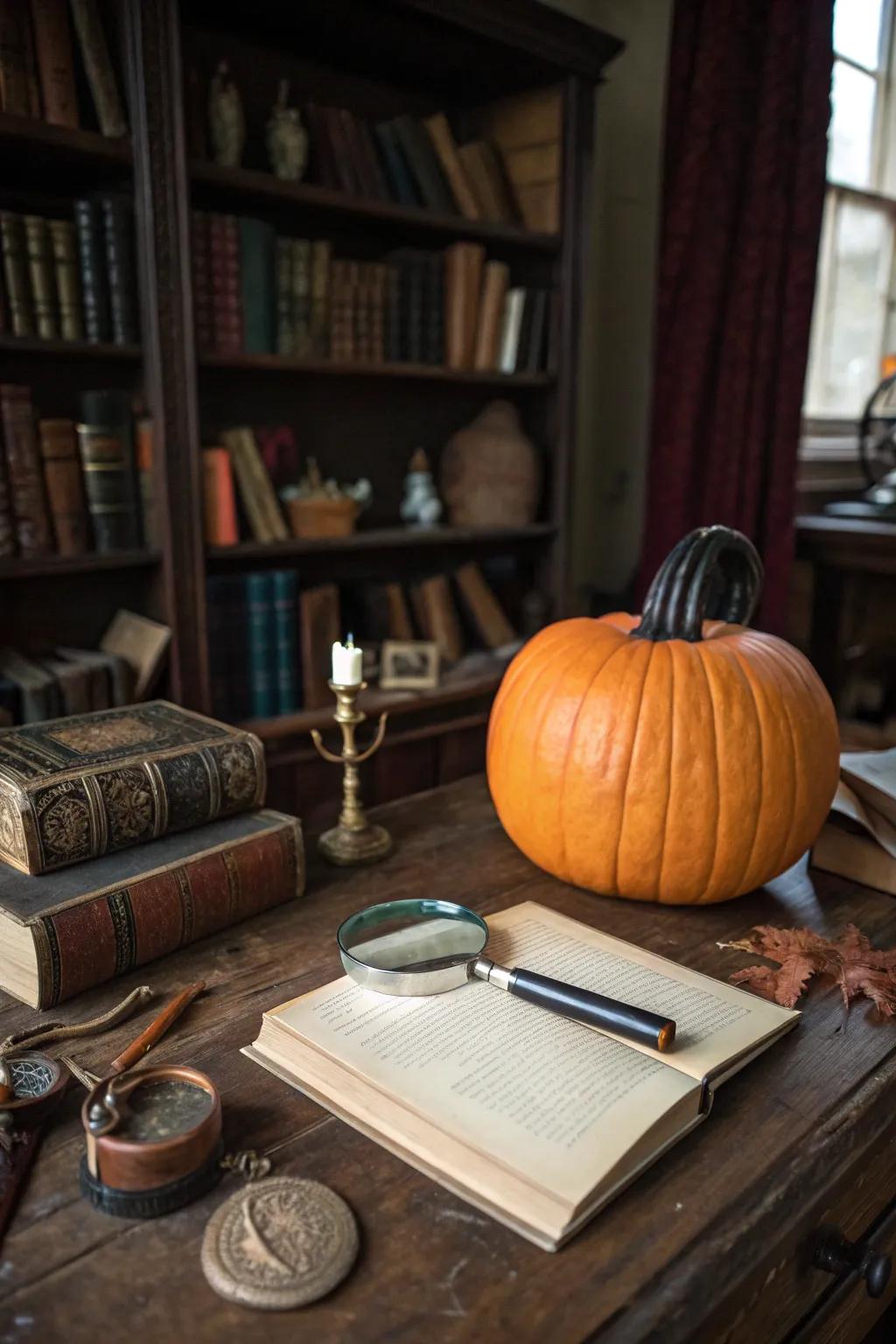 Solve the mystery of fall decor with a detective-themed pumpkin.