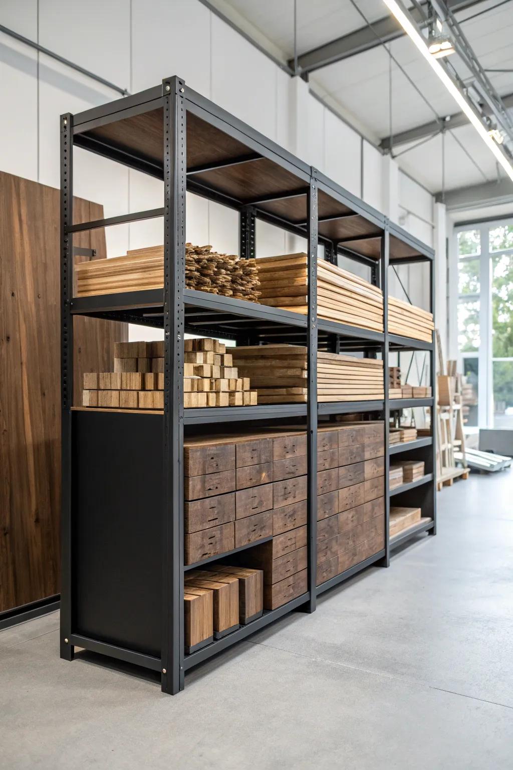 Transform your workshop with this sleek modular storage solution—perfect for organizing and showcasing your lumber collection.
