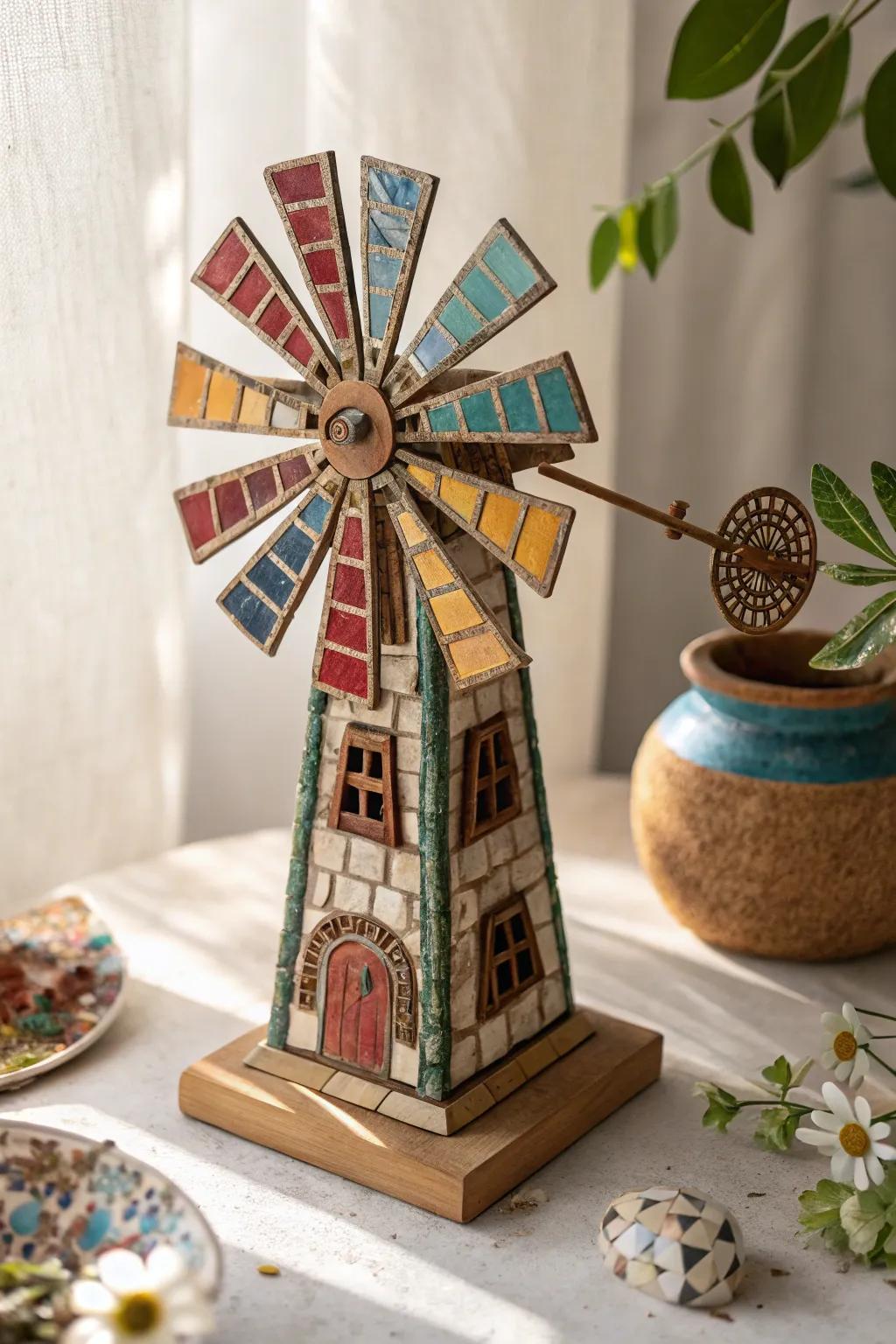 Craft your own whimsical windmill with magnetic tiles and watch it spin its magic!