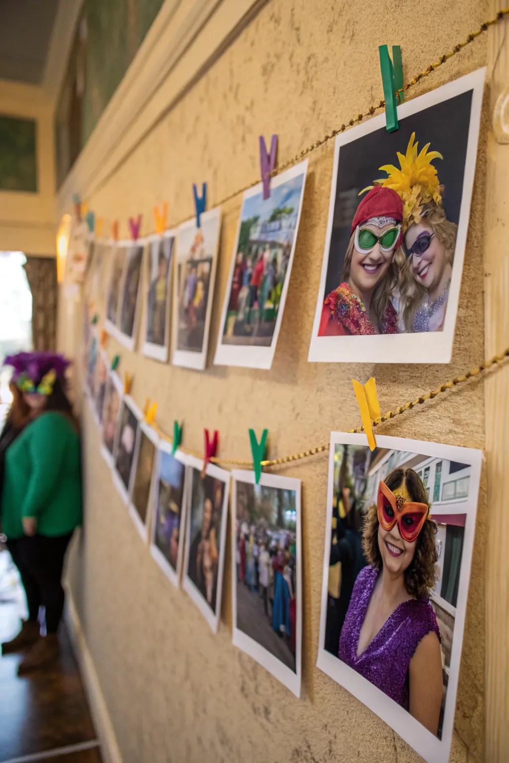 Walk down memory lane with a charming Mardi Gras photo garland.