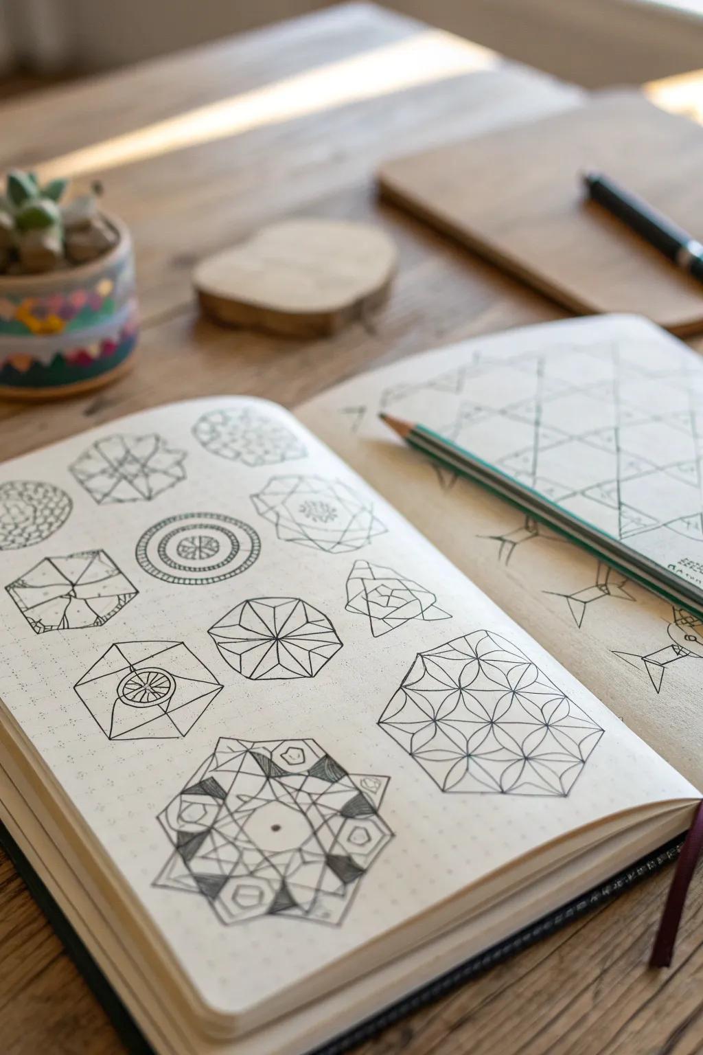Discover the art of structured chaos with geometric patterns in your sketchbook.