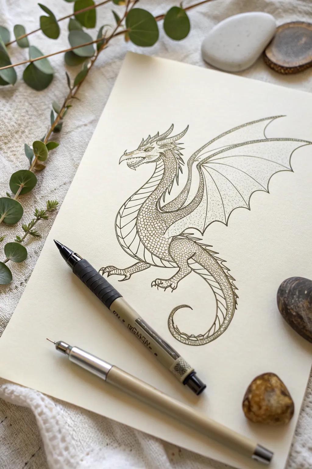 Unleash your imagination with the delicate art of micron pen dragons, where simplicity meets mythical elegance.