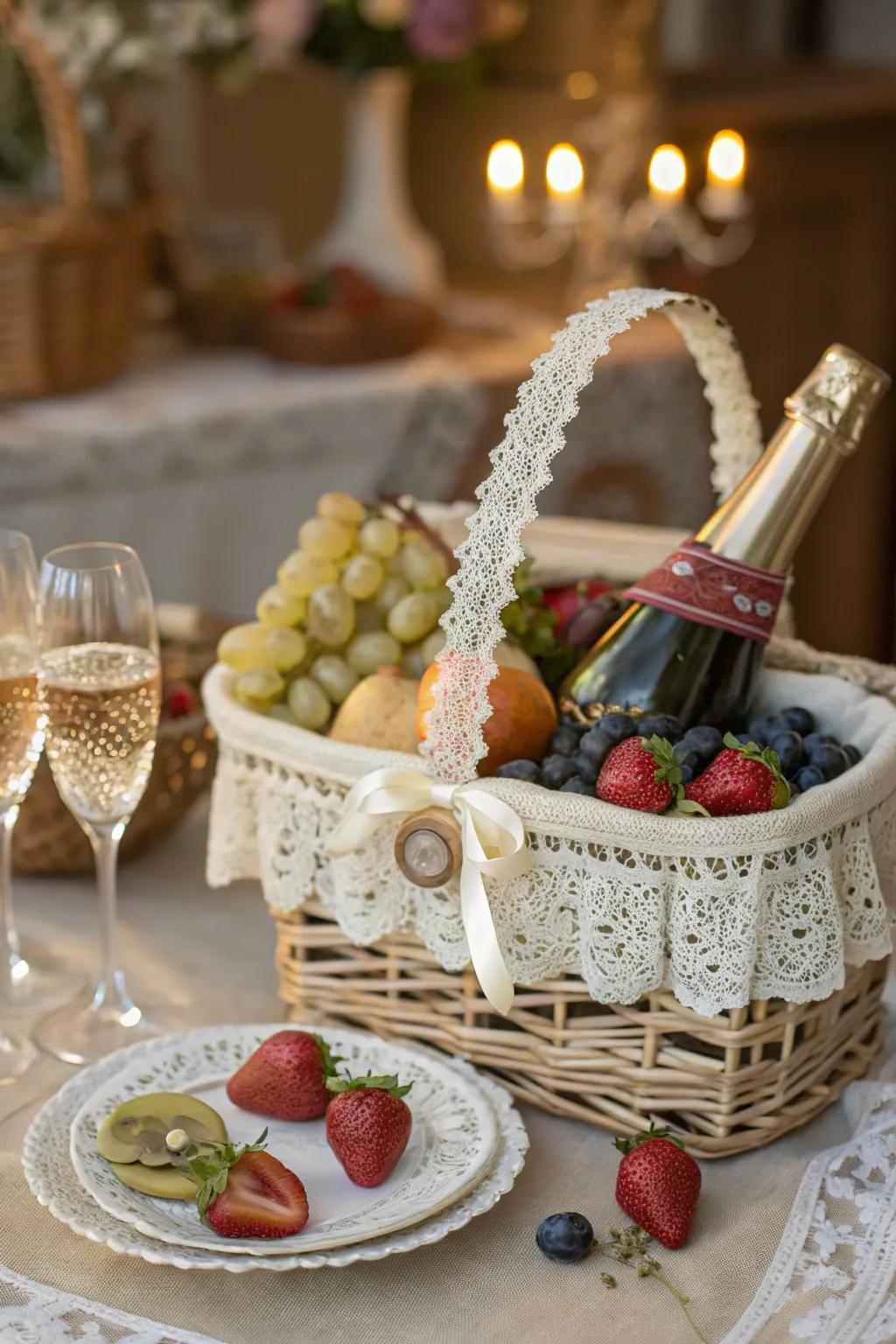 Vintage vibes basket for a nostalgic mimosa experience.