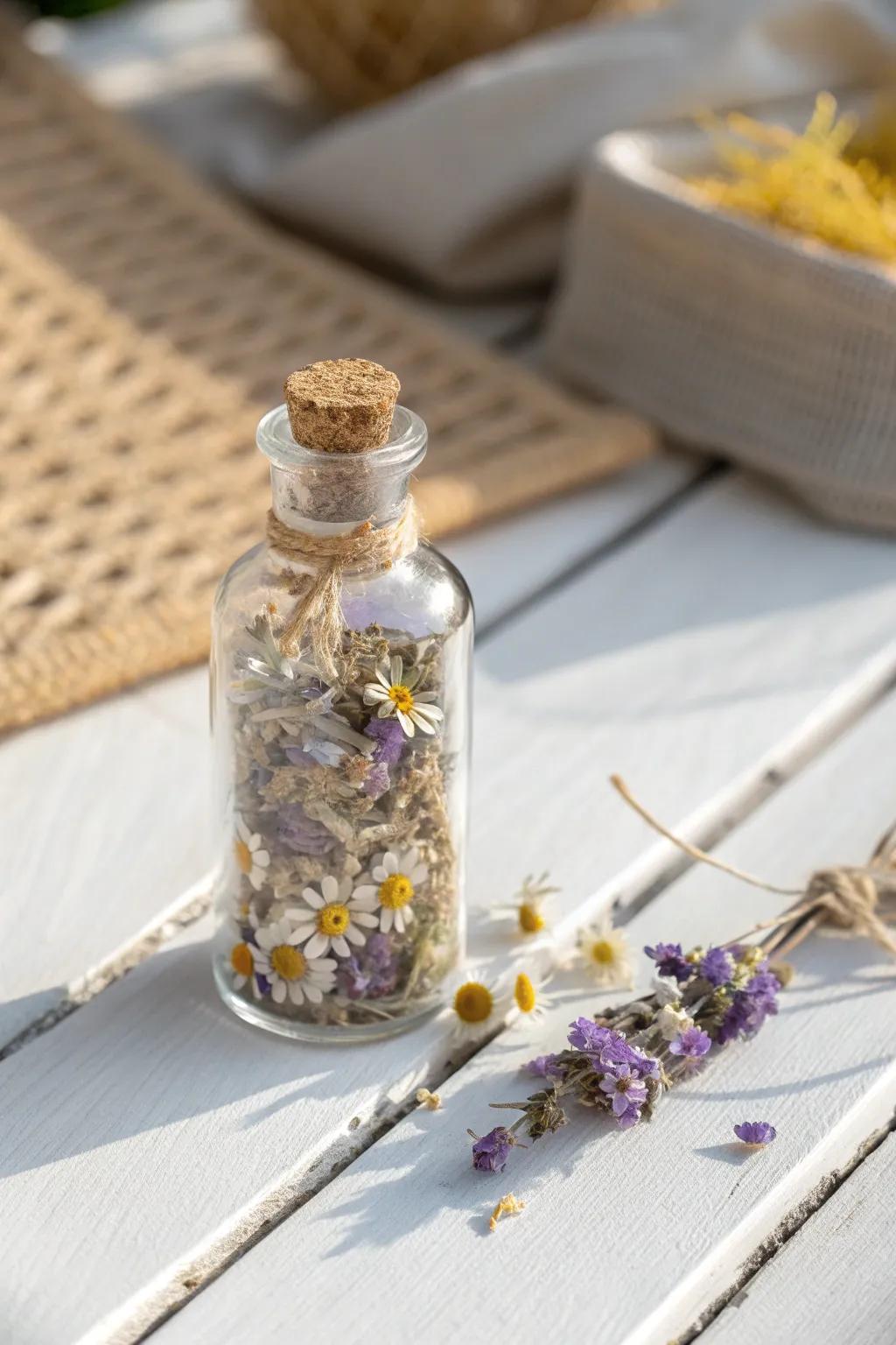 Embrace serene simplicity with a botanical bottle charm, perfect for adding a touch of nature to your space.