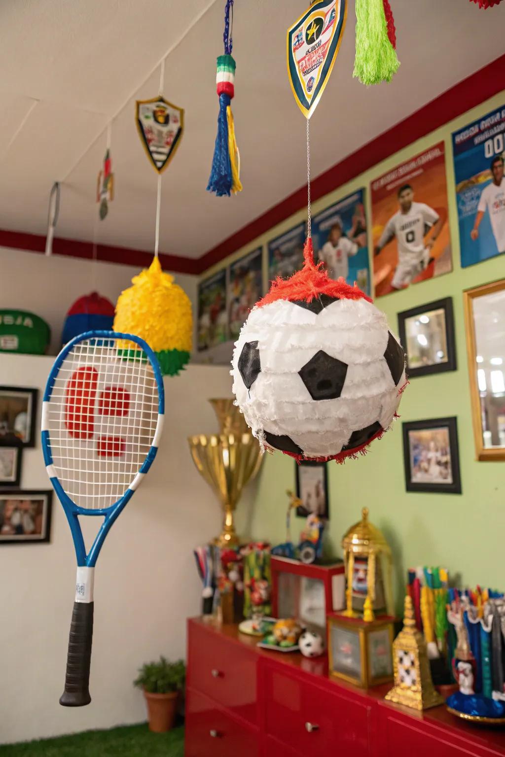 Dynamic sports-themed mini piñatas perfect for any athletic event.