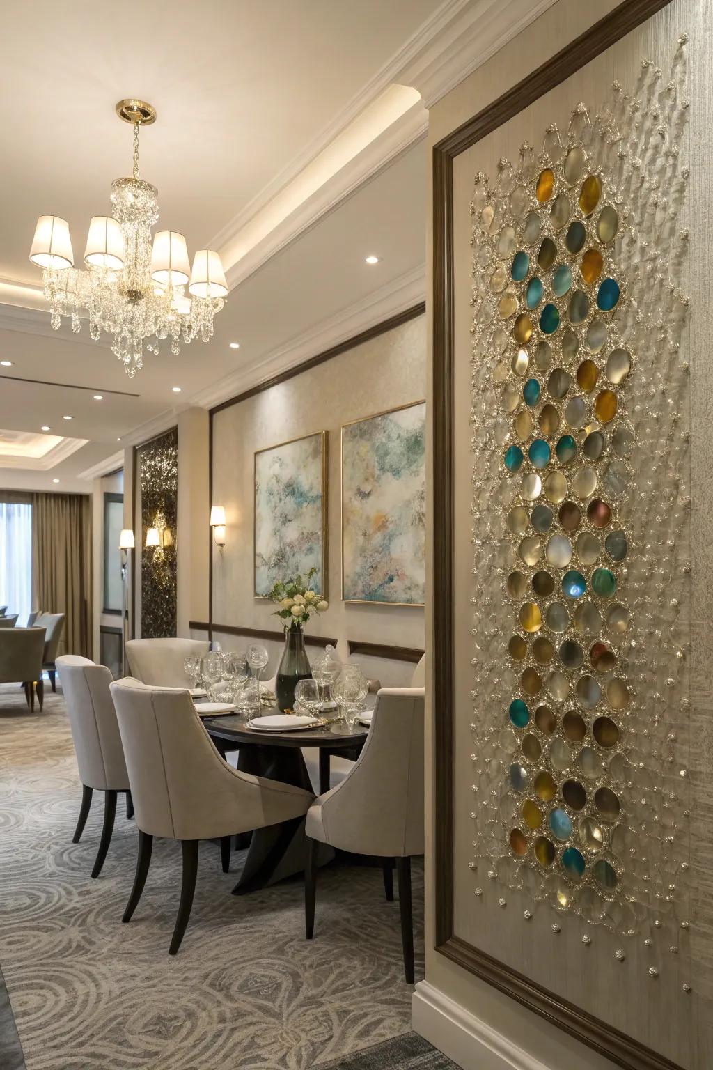 Glass beads introduce a playful sparkle to your wall art.